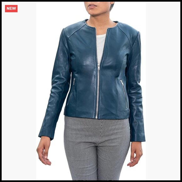 Slim Fit Lambskin Leather Jacket Elegant Modern Chic Lightweight Casual